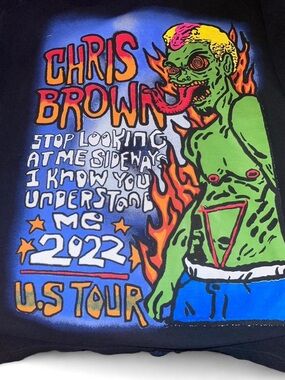 Chris Brown Tee Black Short Sleeve Graphic Tee with Green Neon Monster Print